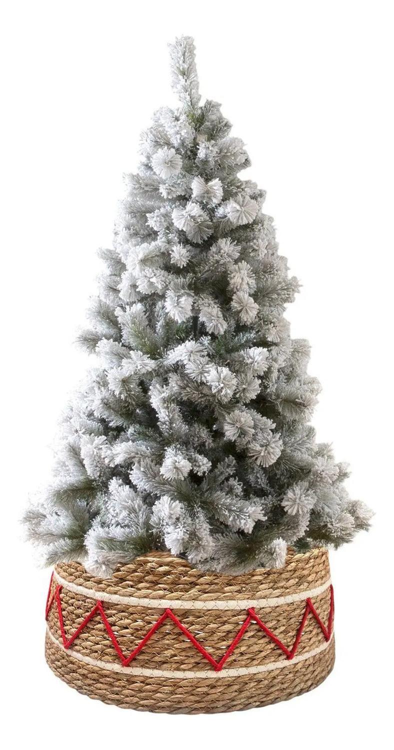 Canasto Mimbre Base Tejida Navideña Para Arbol Navidad Zigza-0