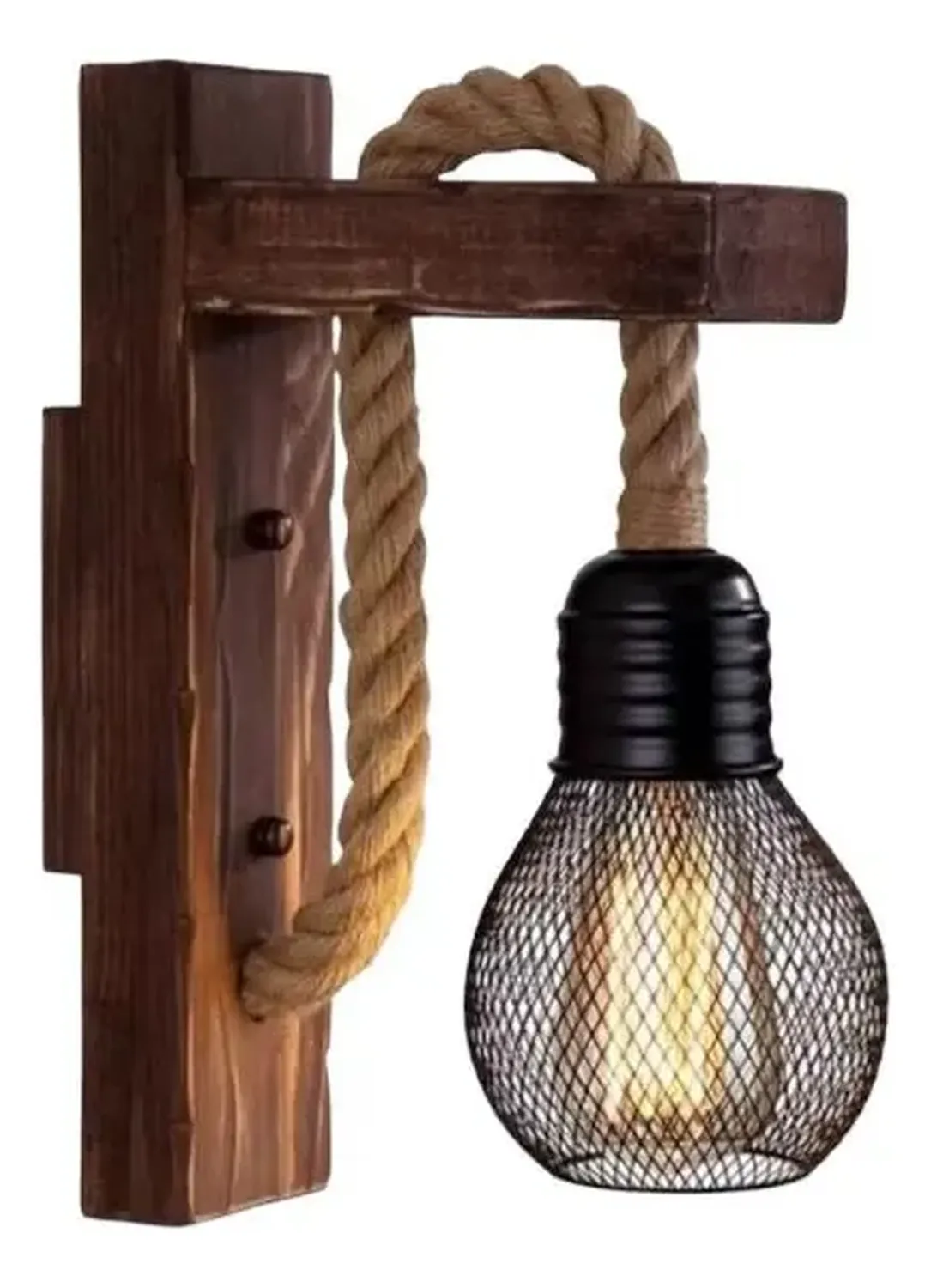 Lámpara Colgante Madera Vintage Lampara De Pared Rustica Marrón-0