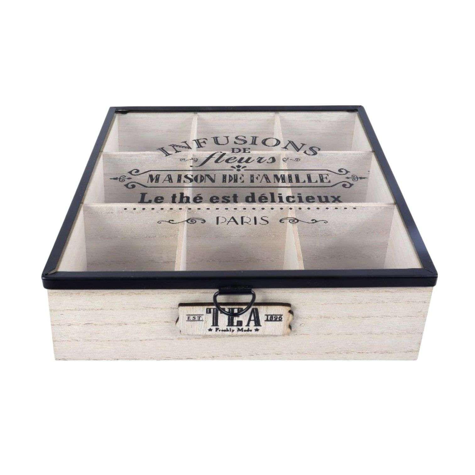 Caja De Té Mediana De Madera 9 Espacios Diseño Arbol-0