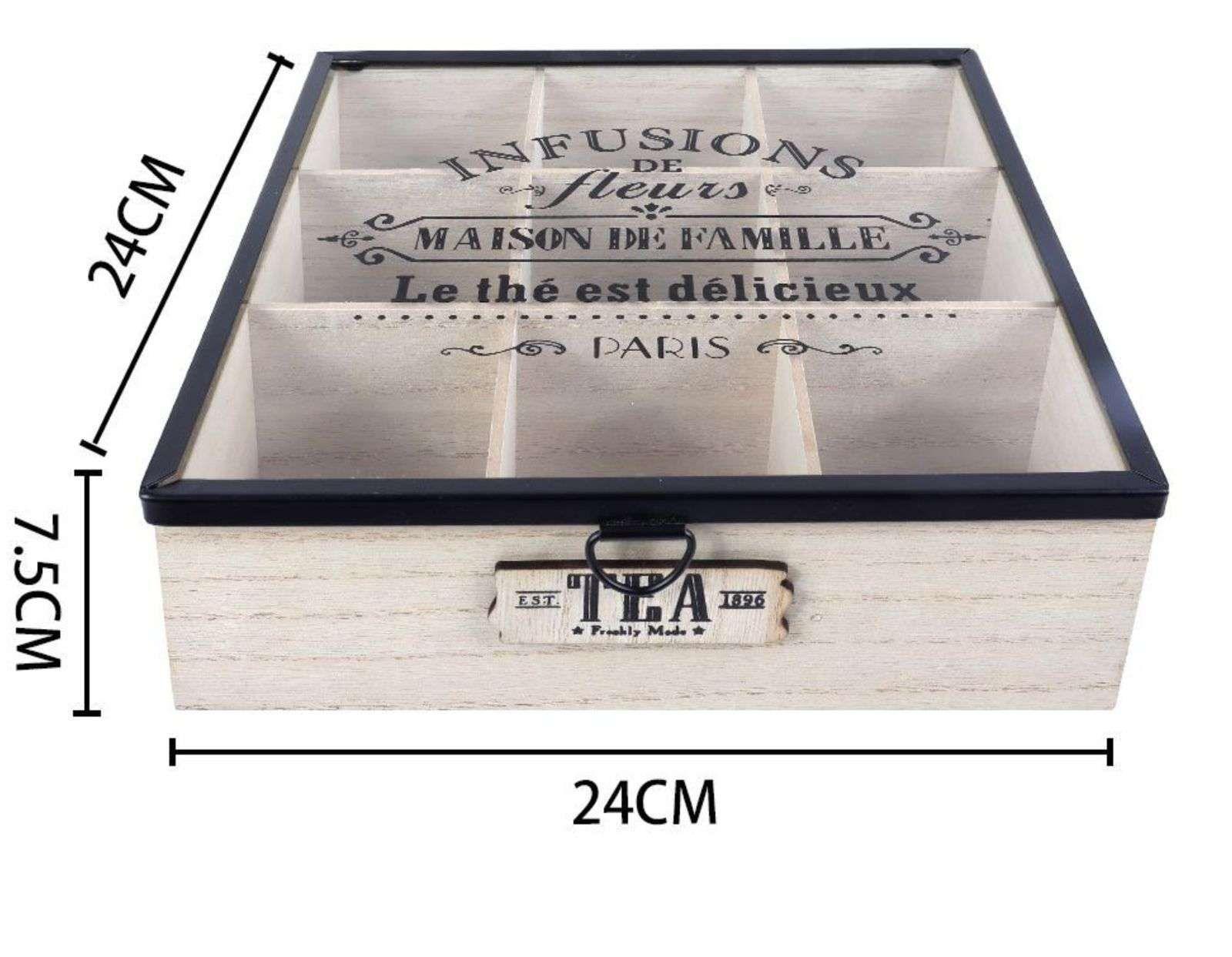 Caja De Té Mediana De Madera 9 Espacios Diseño Arbol-1