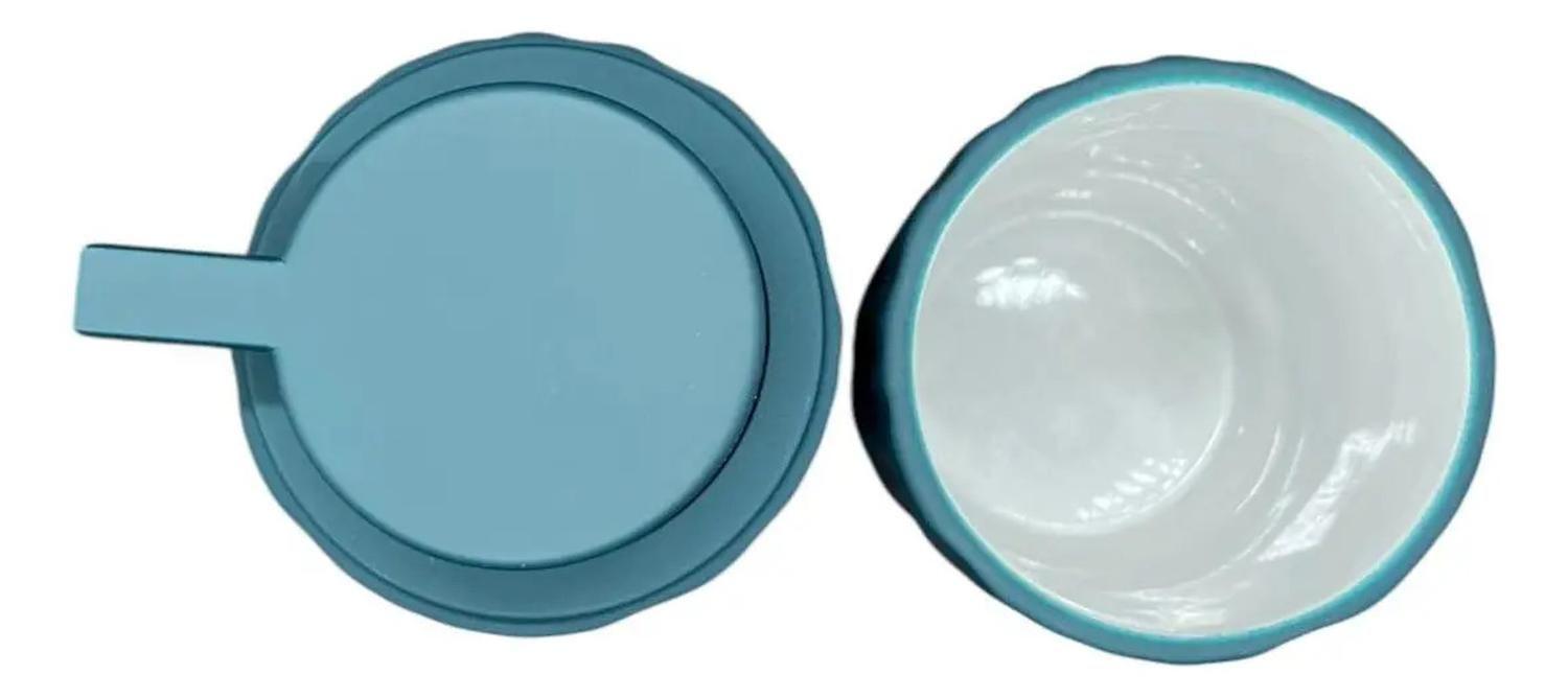Set De Baño 2 Piezas Ceramica Jabon Porta Cepillo Turquesa Crema-3