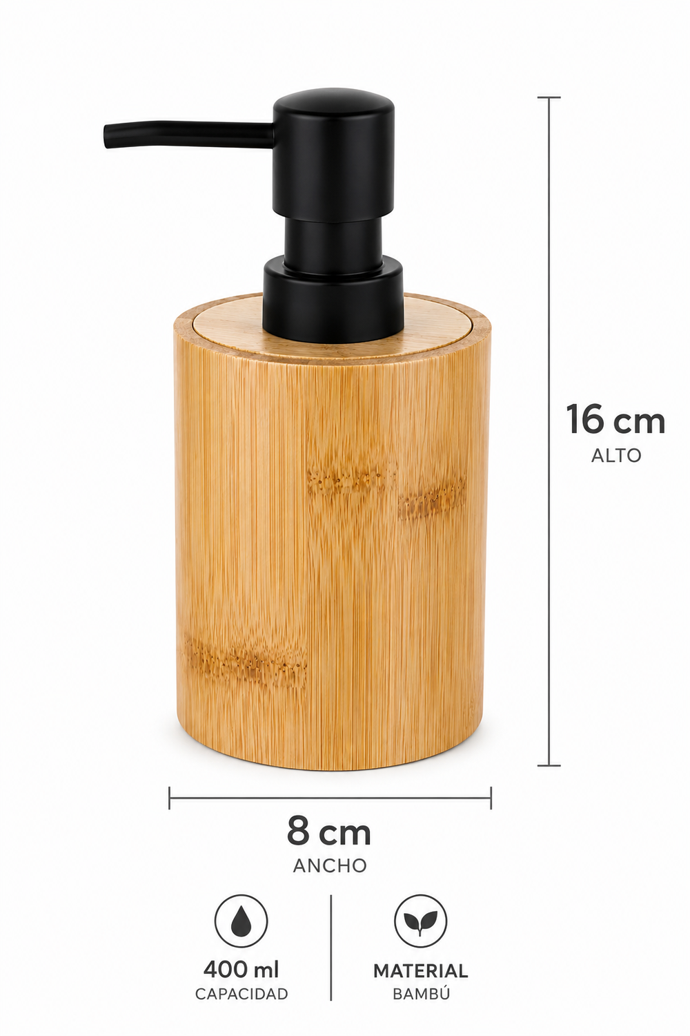 Dispensador Jabón Alcohol Gel Madera Redondo 400ml Beige-3