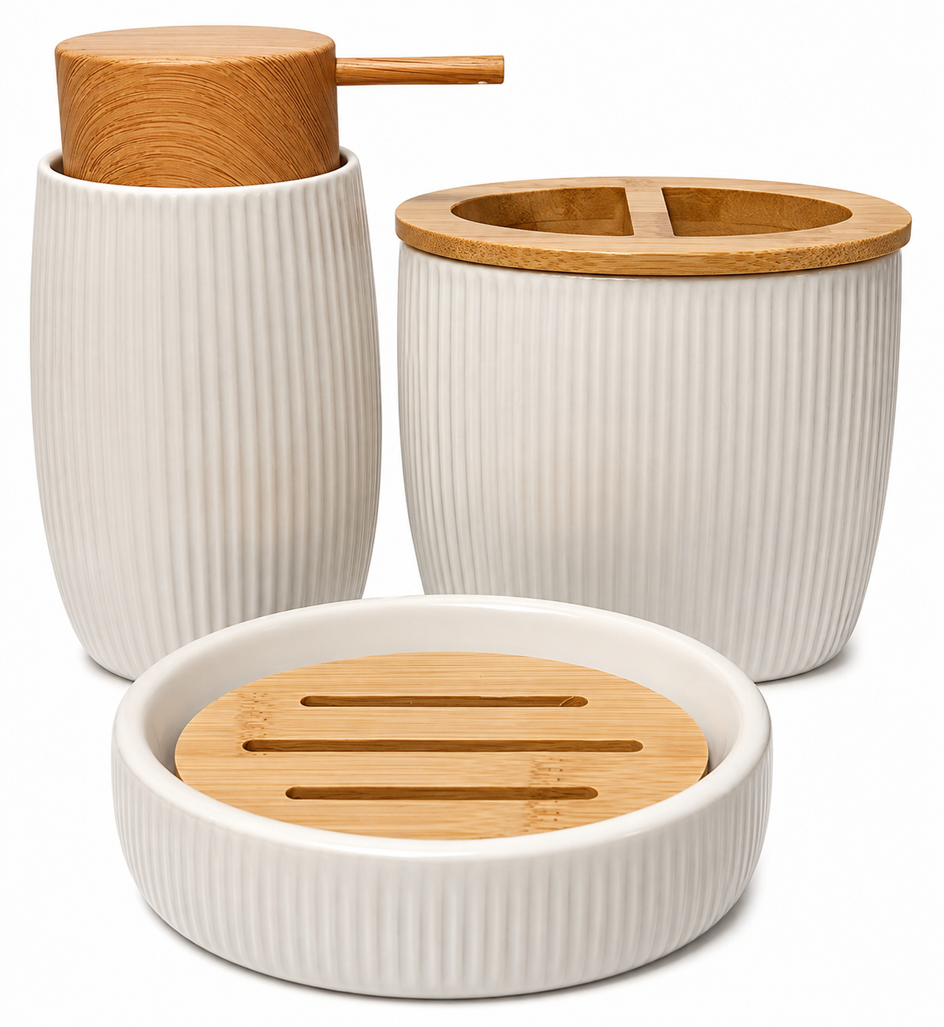 Set Juego De Baño 3 Pieza Ceramica Jabon Dispensador Cepillo-1