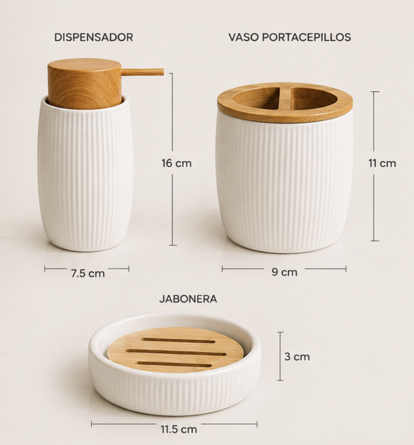 Set Juego De Baño 3 Pieza Ceramica Jabon Dispensador Cepillo-2