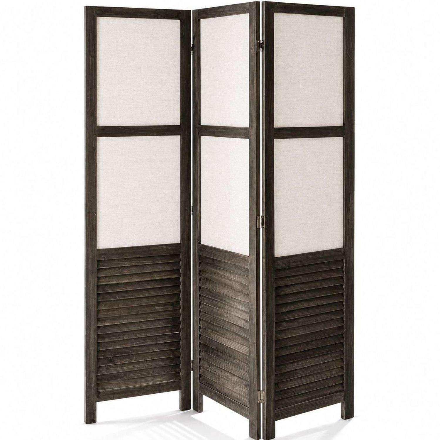 Biombo De Madera 3 Paneles Gris 170x40cm-0