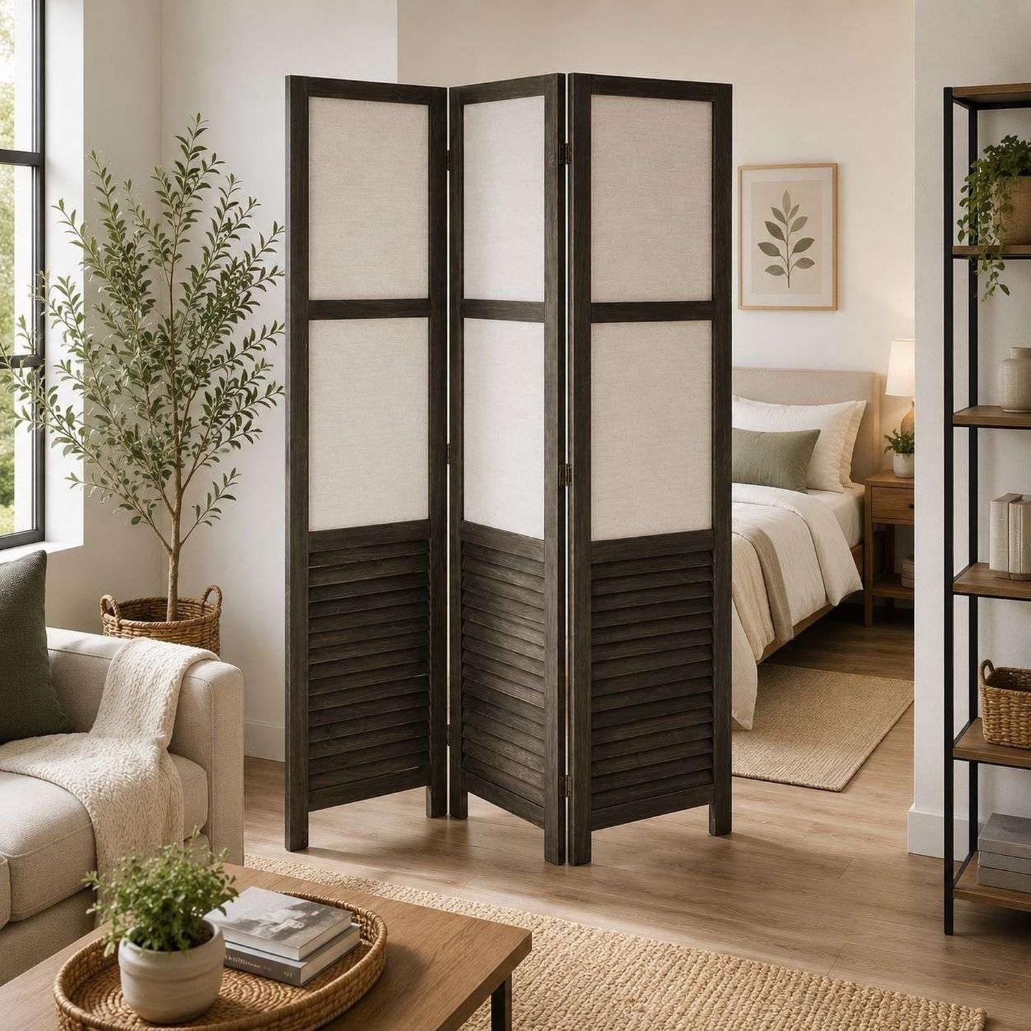 Biombo De Madera 3 Paneles Gris 170x40cm-1