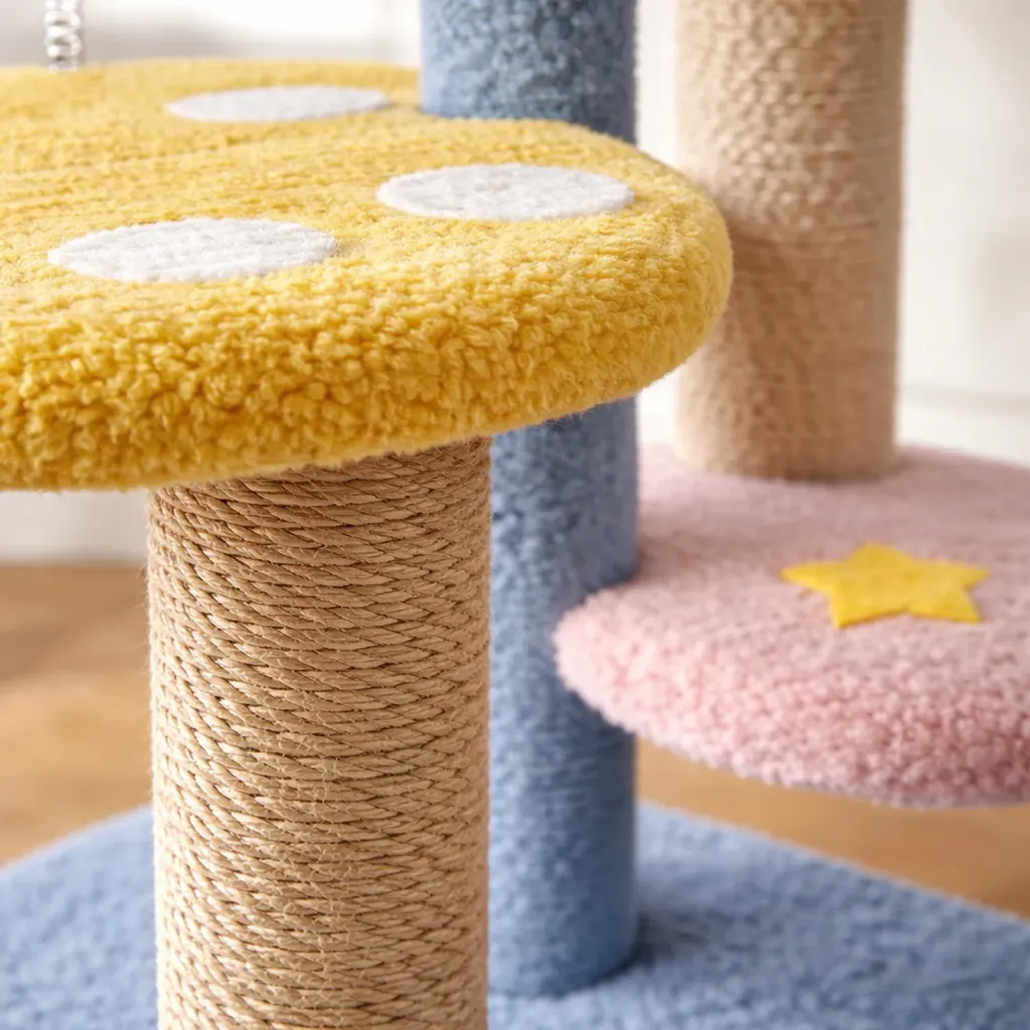 Rascador Repisa Gatos Torre De 3 Pisos Diseño Nube 80cm Amarillo-2