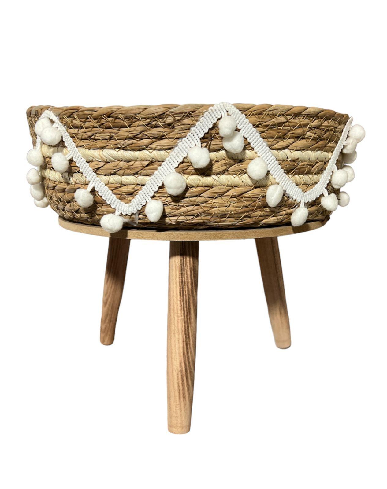 Macetero Cesto Canasto Maceta De Mimbre Tejida Pompon P-1