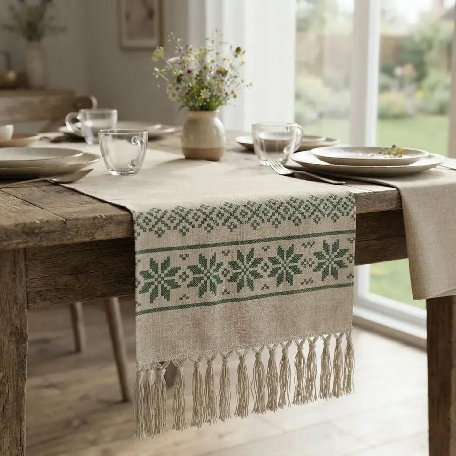 Mantel Camino De Mesa Rectangular Lino Cuadros 180x37cm-1