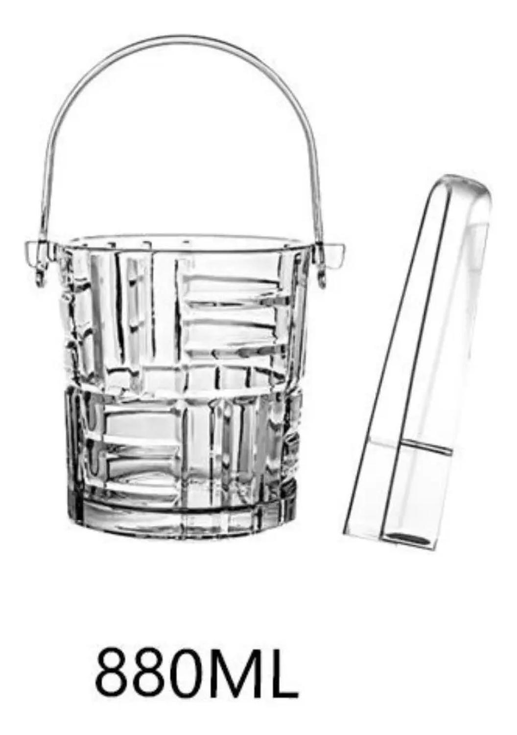 Hielera De Vidrio Con Pinzas Diseño Lineas 880ml Transparente Rayas-1