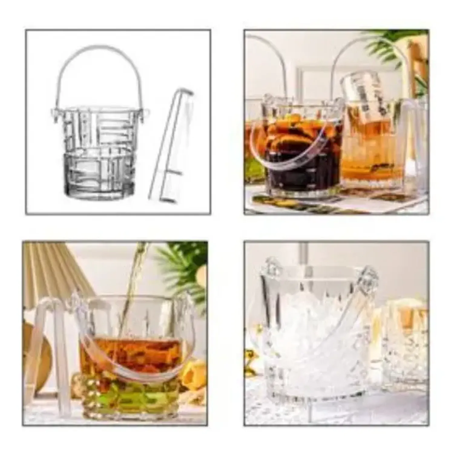 Hielera De Vidrio Con Pinzas Diseño Lineas 880ml Transparente Rayas-2