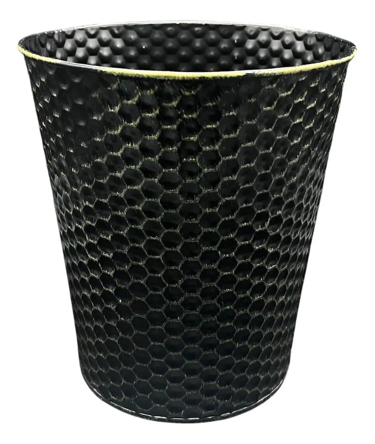 Macetero De Metal Canasto Con Diseño Puntos Maceta Balde Negro-0
