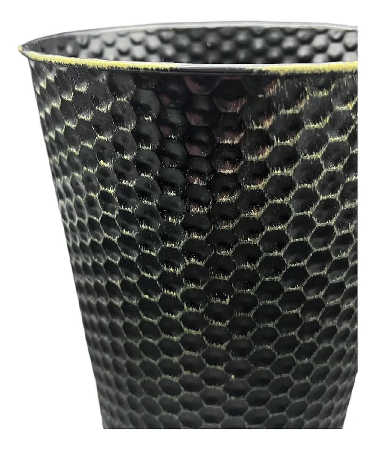 Macetero De Metal Canasto Con Diseño Puntos Maceta Balde Negro-1