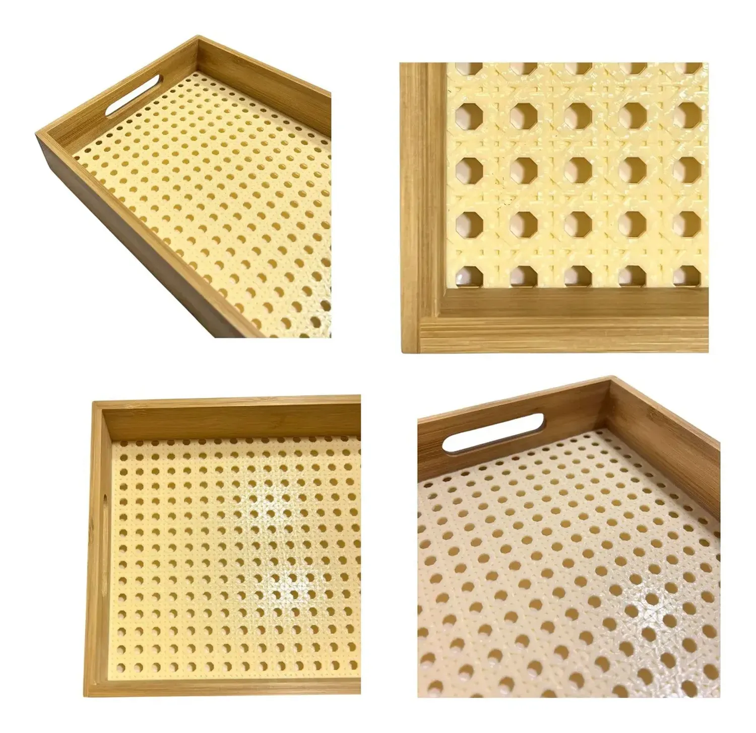 Bandeja Desayuno De Madera Bambu Con Malla 21x32cm Beige-2