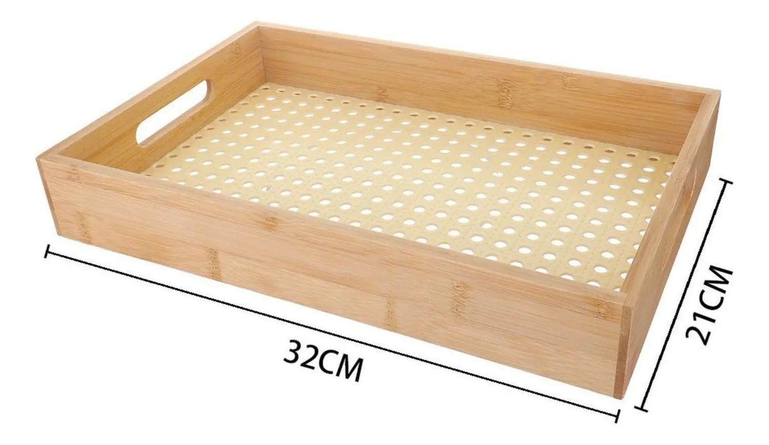 Bandeja Desayuno De Madera Bambu Con Malla 21x32cm Beige-3