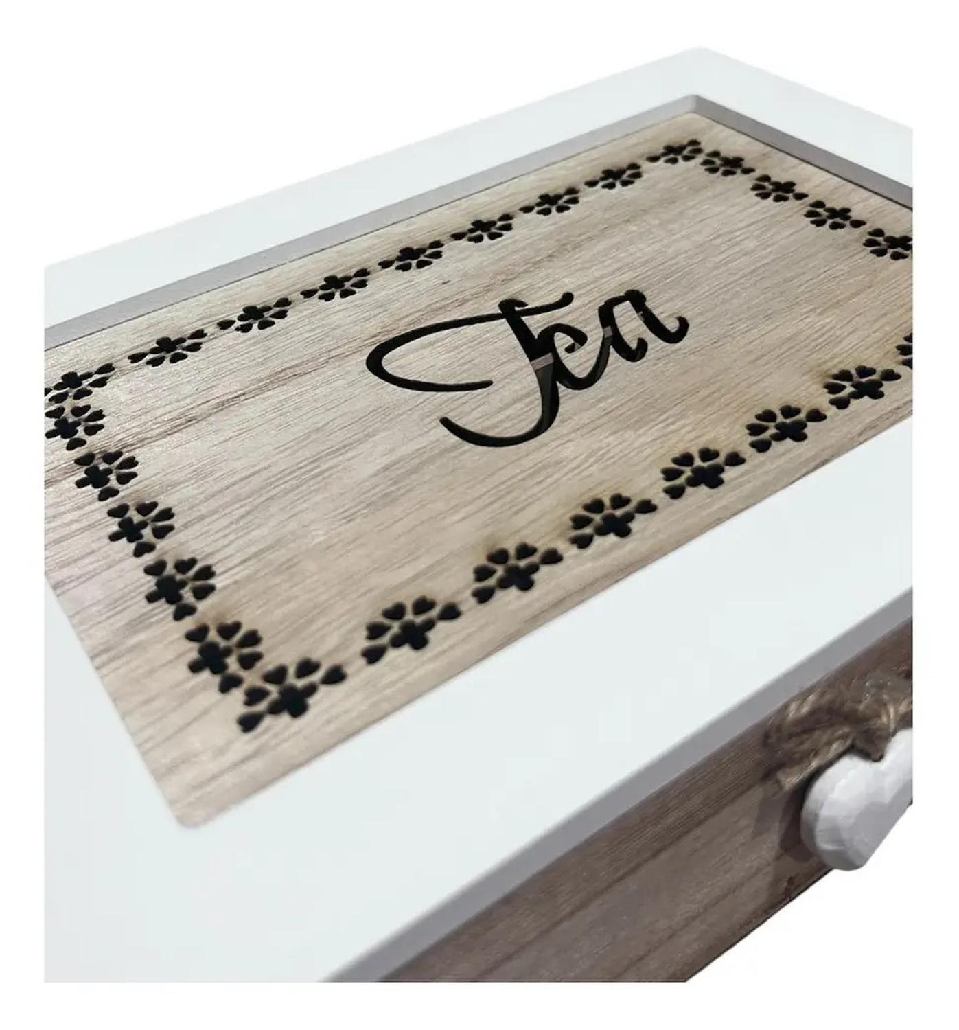 Caja De Té Mediana De Madera 6 Espacios Con Diseños Heart-2
