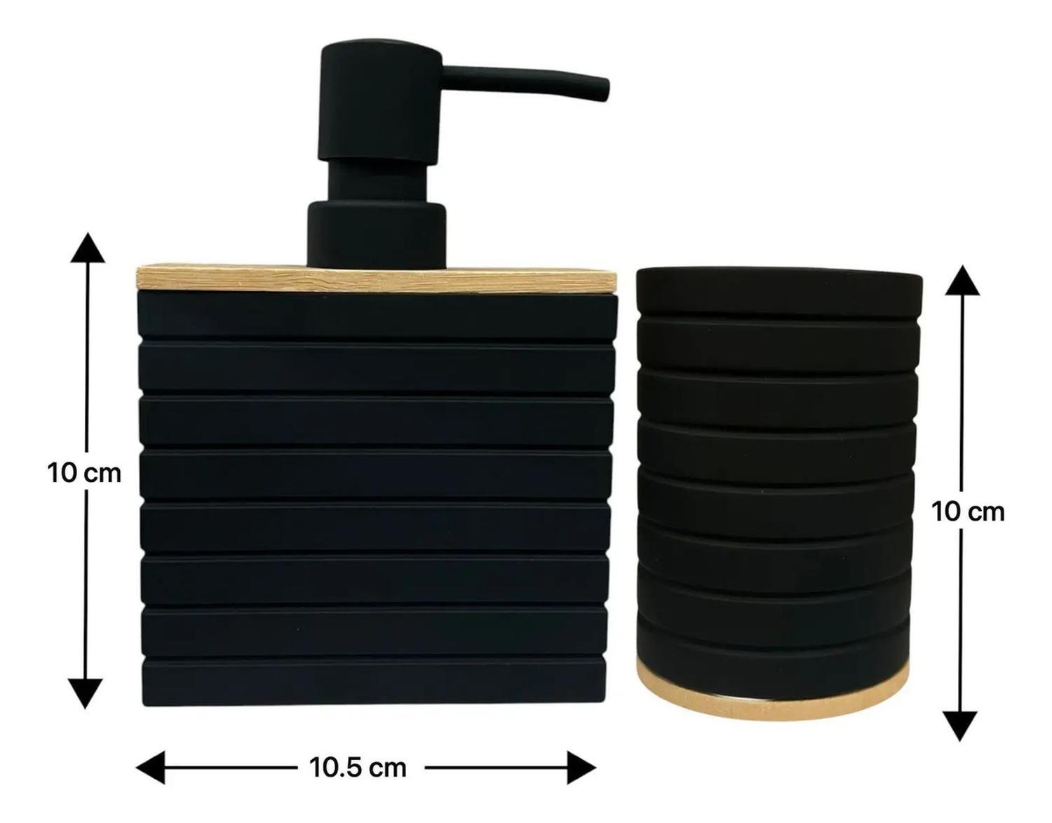 Set De Baño 2 Piezas Jabon Porta Cepillo Lineas Base Bambu Beige-2