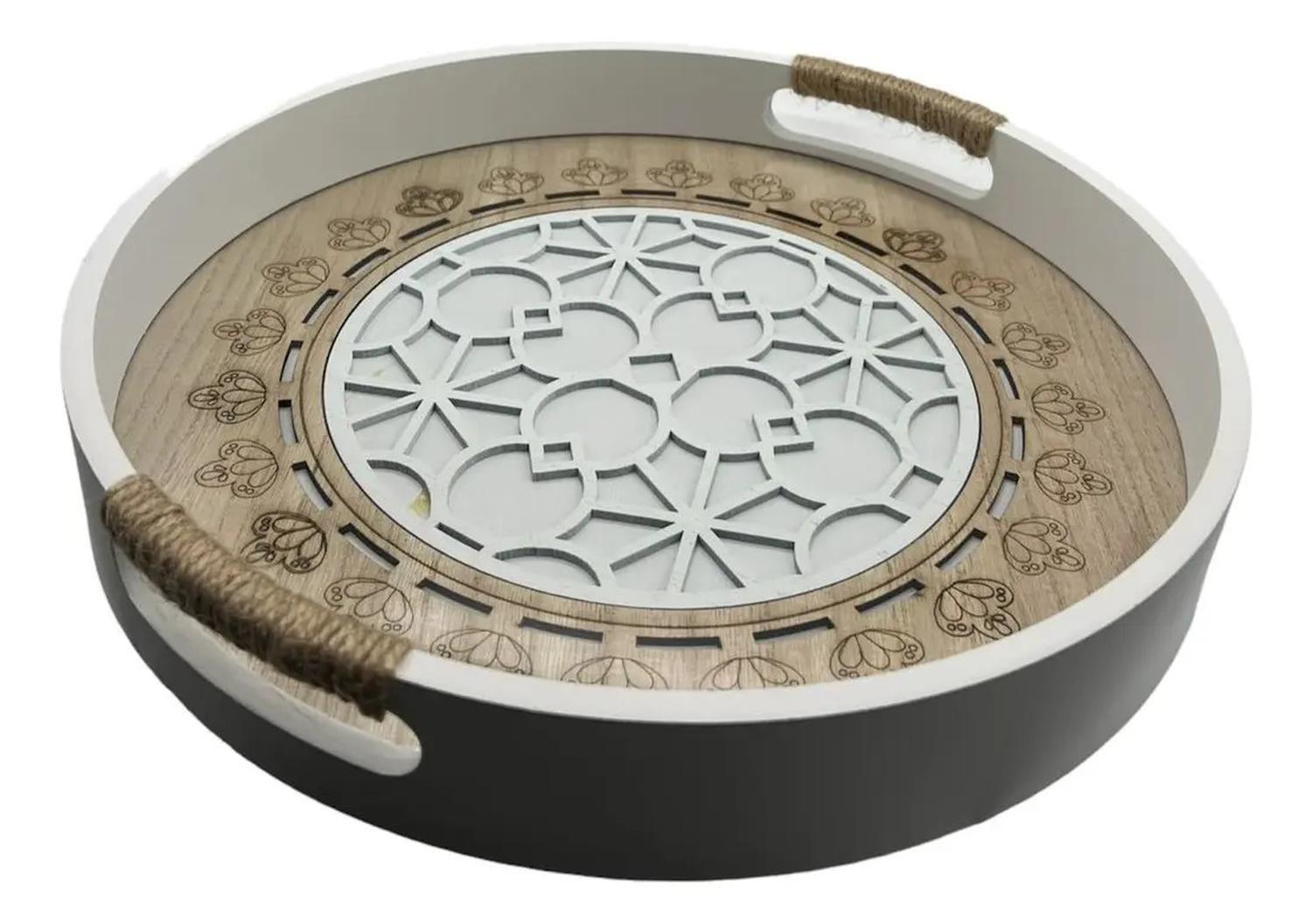 Bandeja Madera Servir Con Diseños Acrilico 35cm Beige-0