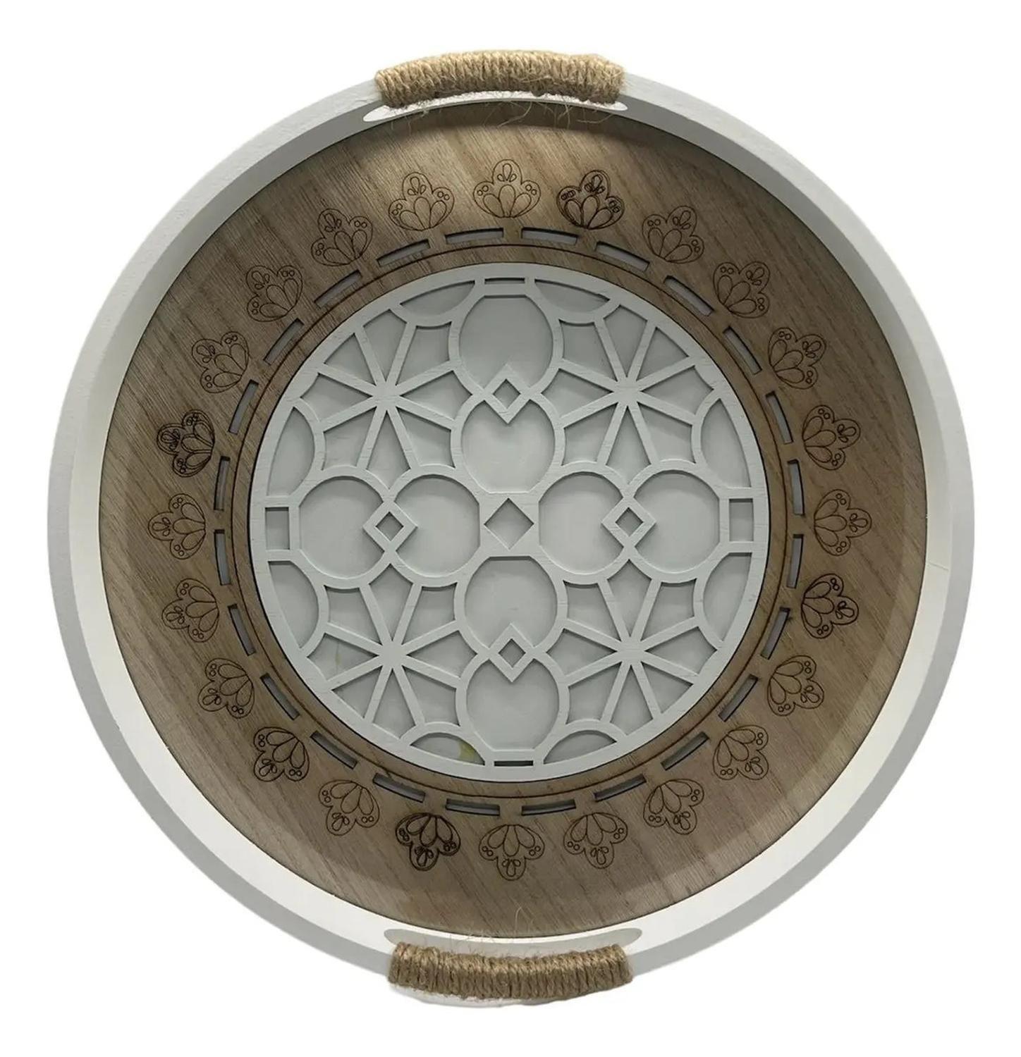 Bandeja Madera Servir Con Diseños Acrilico 35cm Beige-1