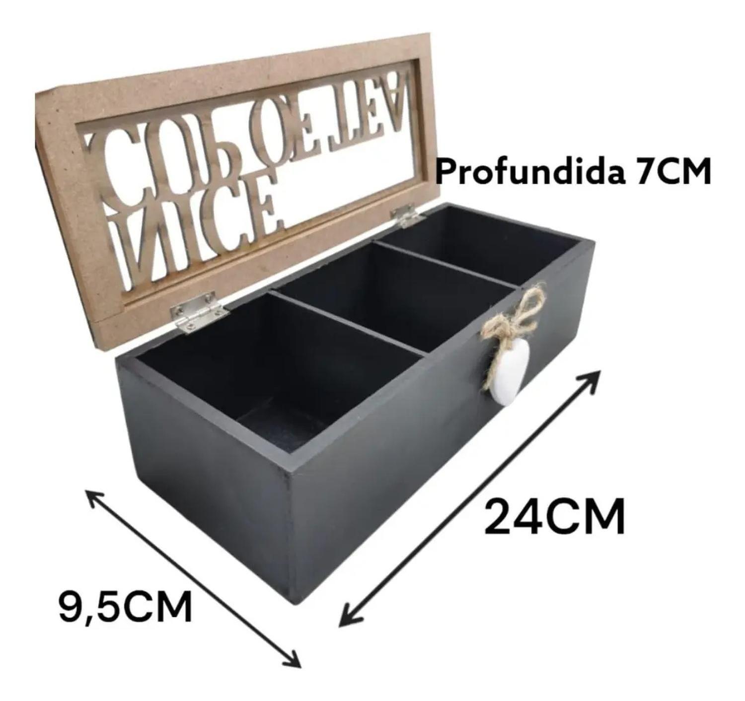 Caja De Té Mediana De Madera 3 Espacios Con Corazon-2