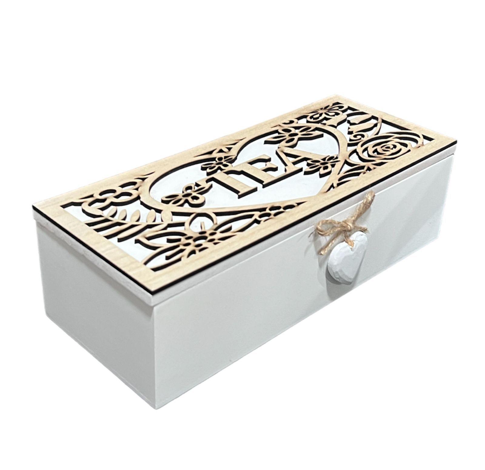Caja De Té Mediana De Madera 3 Espacios Con Corazon Tea B-0