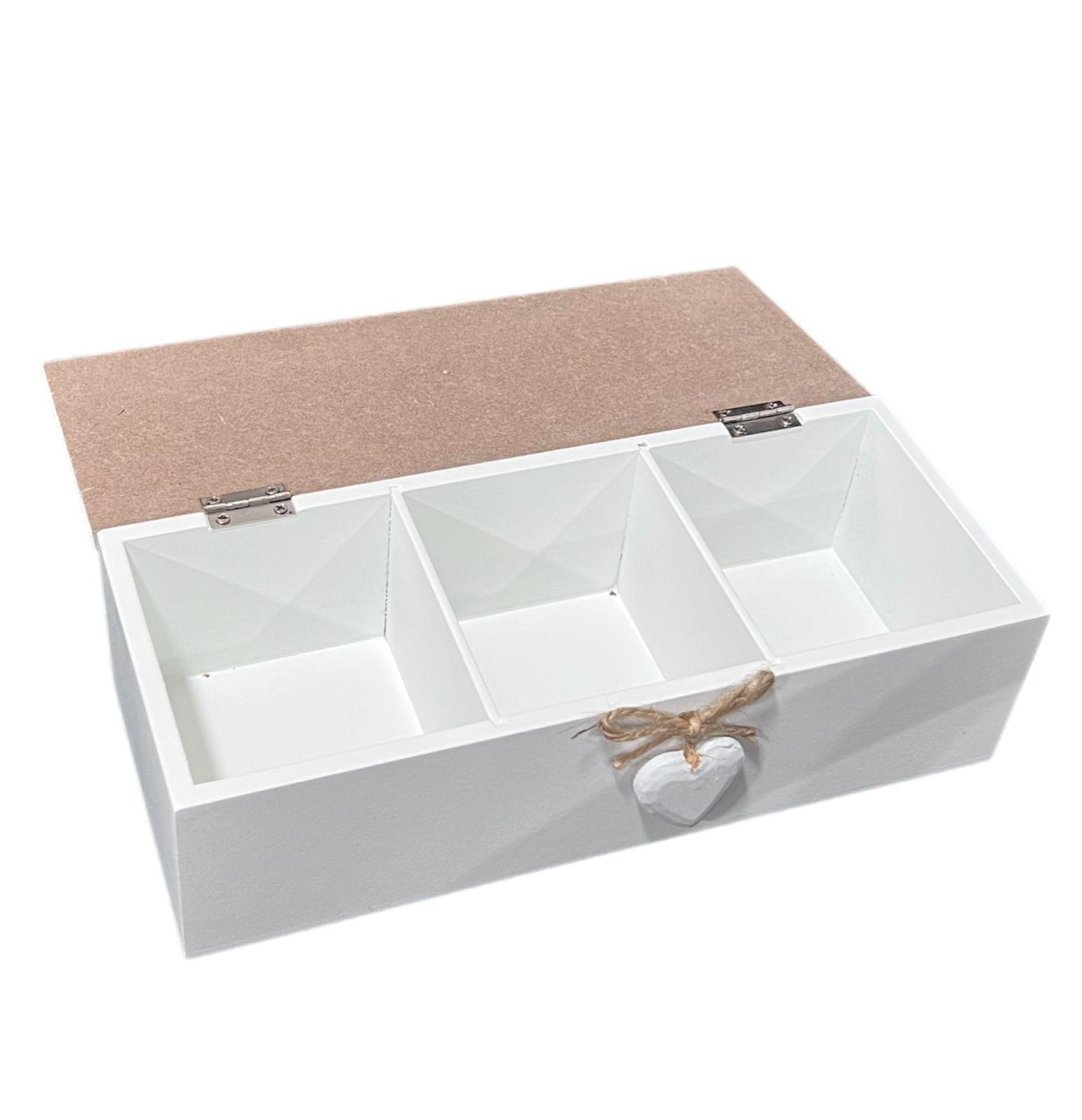 Caja De Té Mediana De Madera 3 Espacios Con Corazon Tea B-1