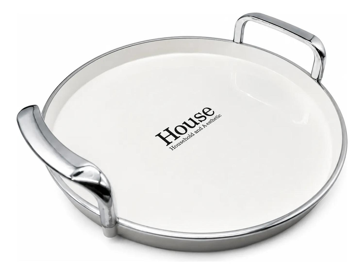 Bandeja Elegante Servir Con Plateado Circular 35cm Plateado-0