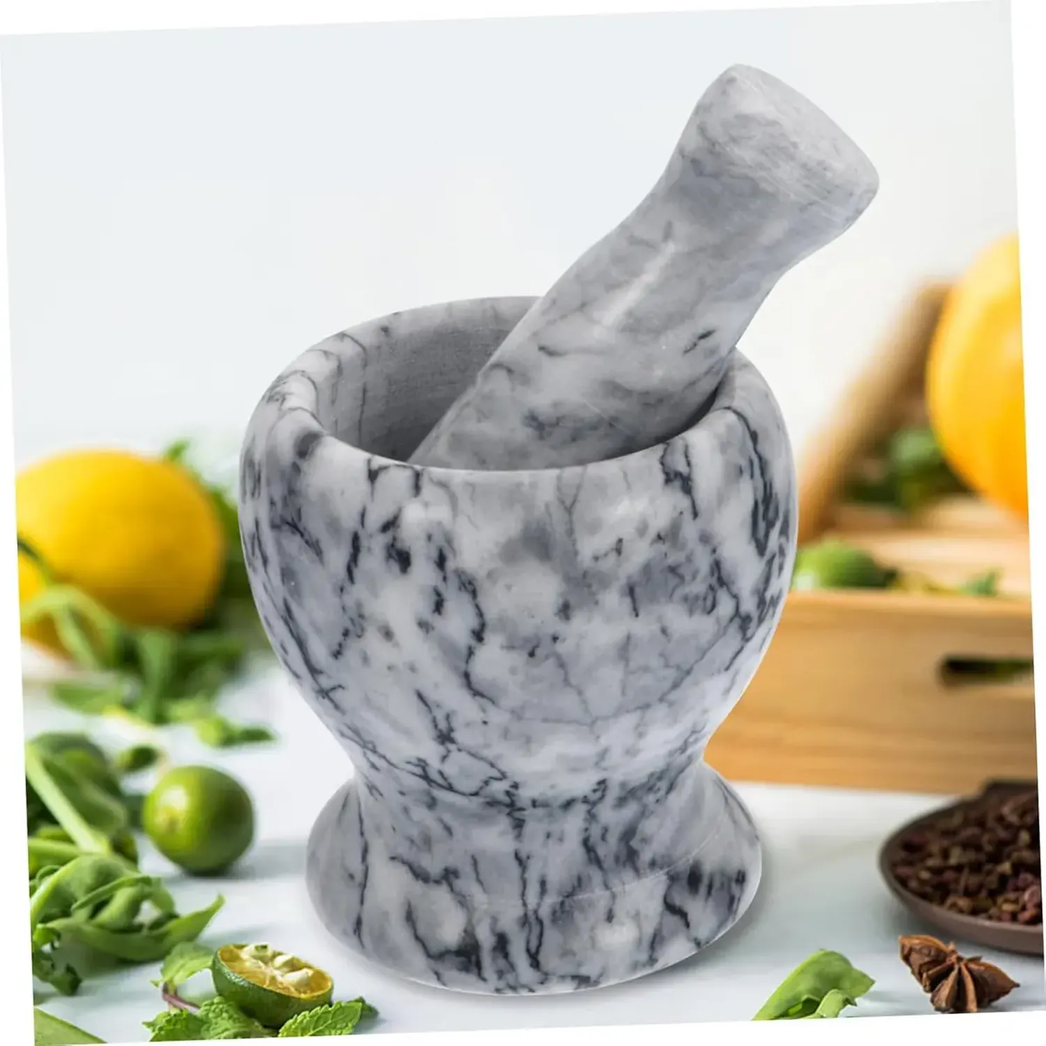 Mortero De Cocina Mortero Mármol De Mármol Blanco Negro Blanco/gris-3