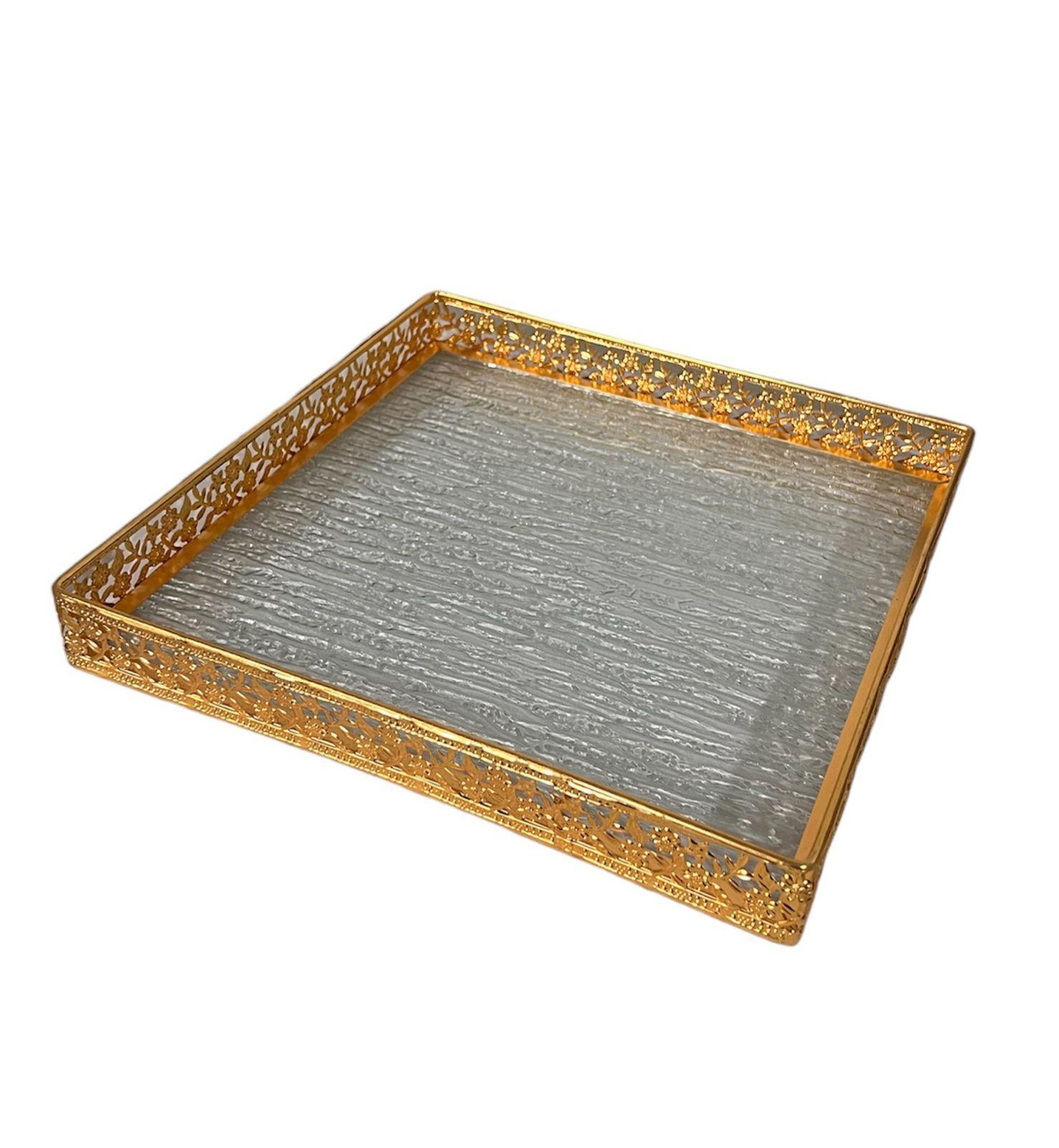 Bandeja De Vidrio Dorado Decorativa Servir Elegante-0