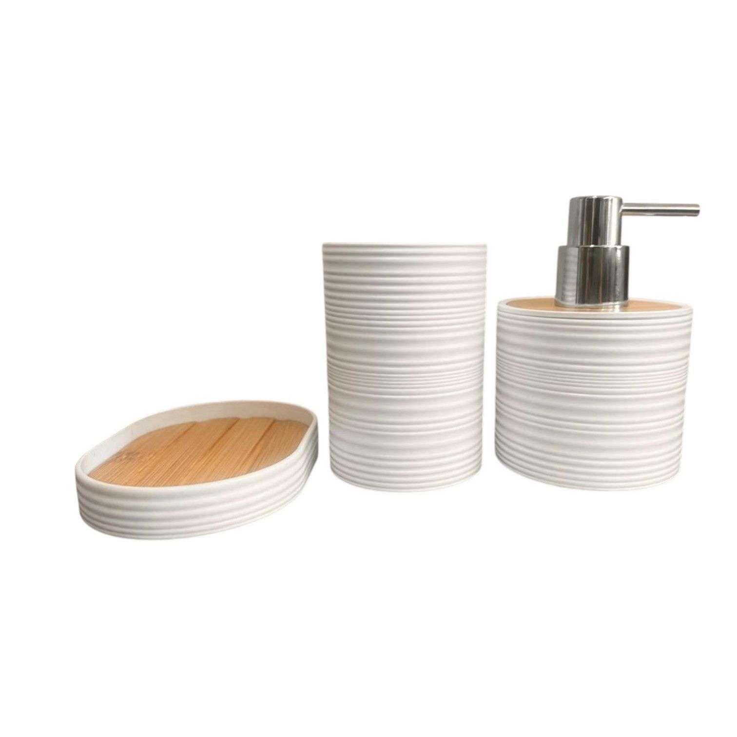Set Juego De Baño 3 Piezas Bambu Jabon Dispensador Cepillo-1