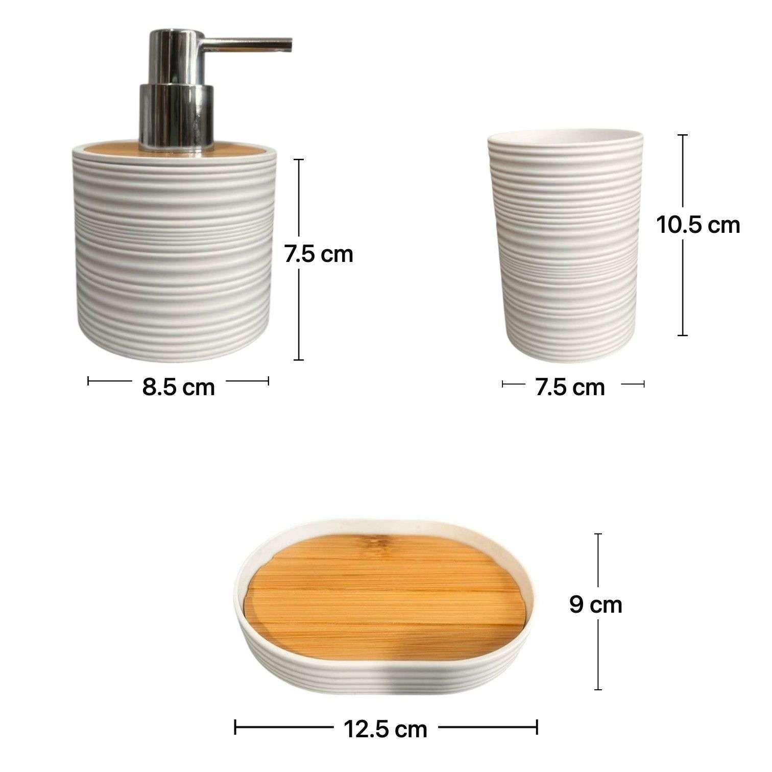 Set Juego De Baño 3 Piezas Bambu Jabon Dispensador Cepillo-2