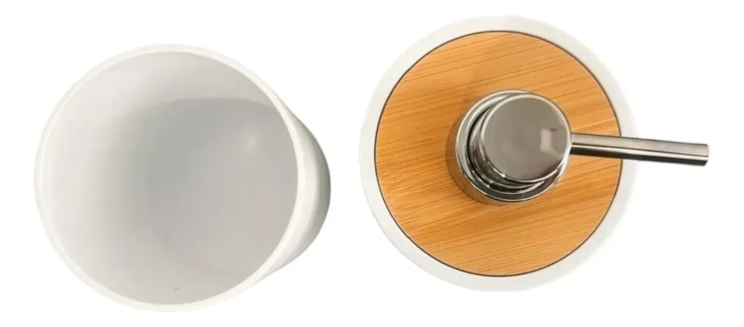 Set Juego De Baño 3 Piezas Bambu Jabon Dispensador Cepillo Blanco-2
