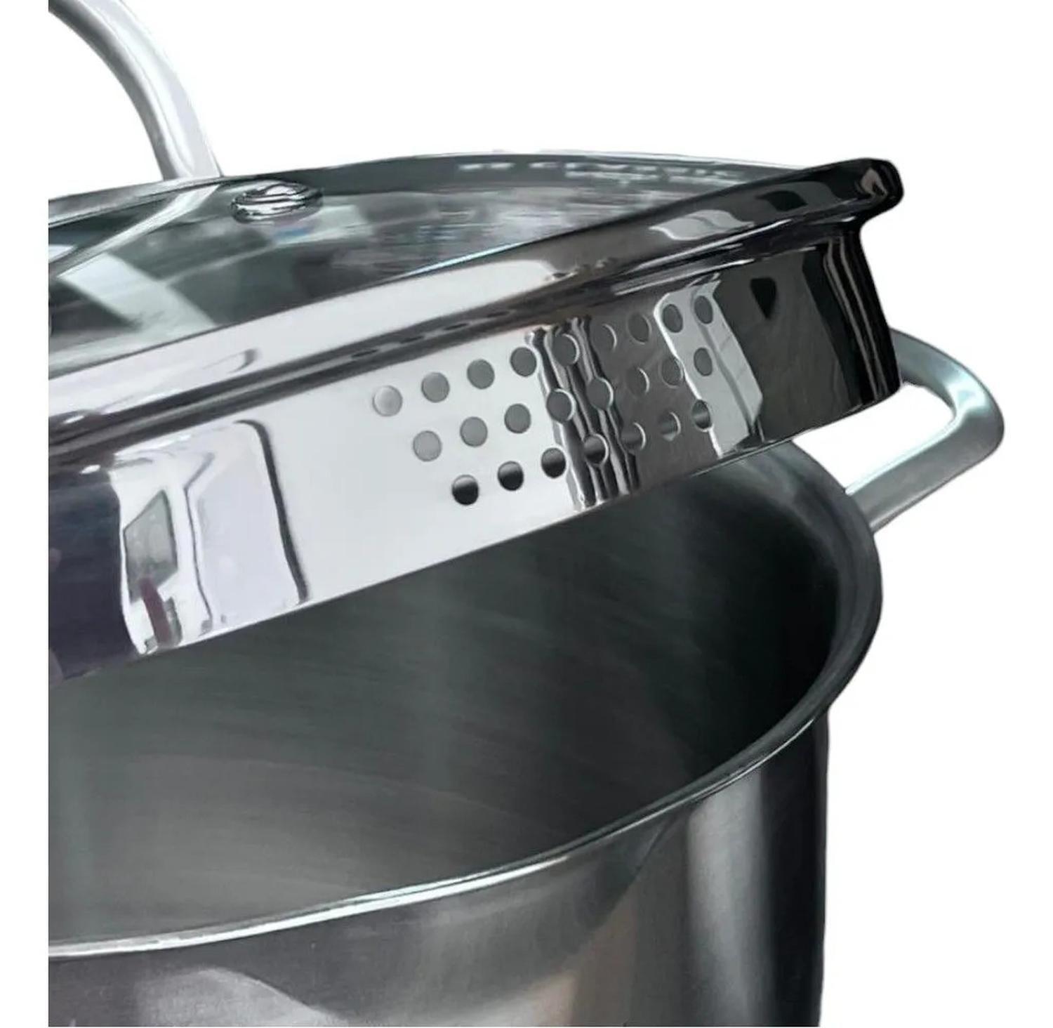 Olla Cacerola Acero Inolxidable 4lts Con Tapa Cristal Plateado-2