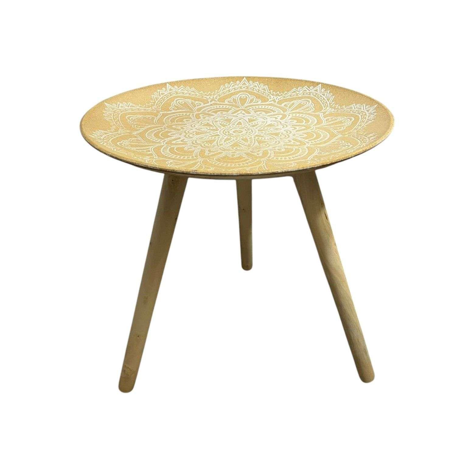 Mesa Lateral Dorada Mesa De Centro Decoración Mandala B 50cm-0
