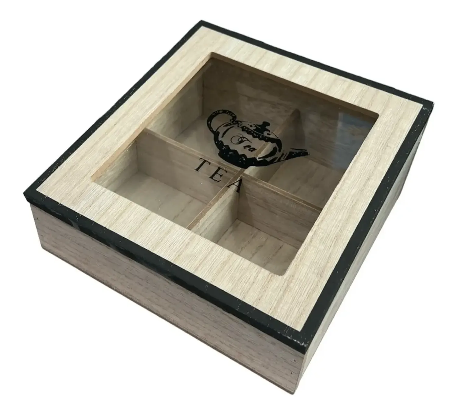 Caja De Té Mediana De Madera 3 Espacios Con Diseños-0