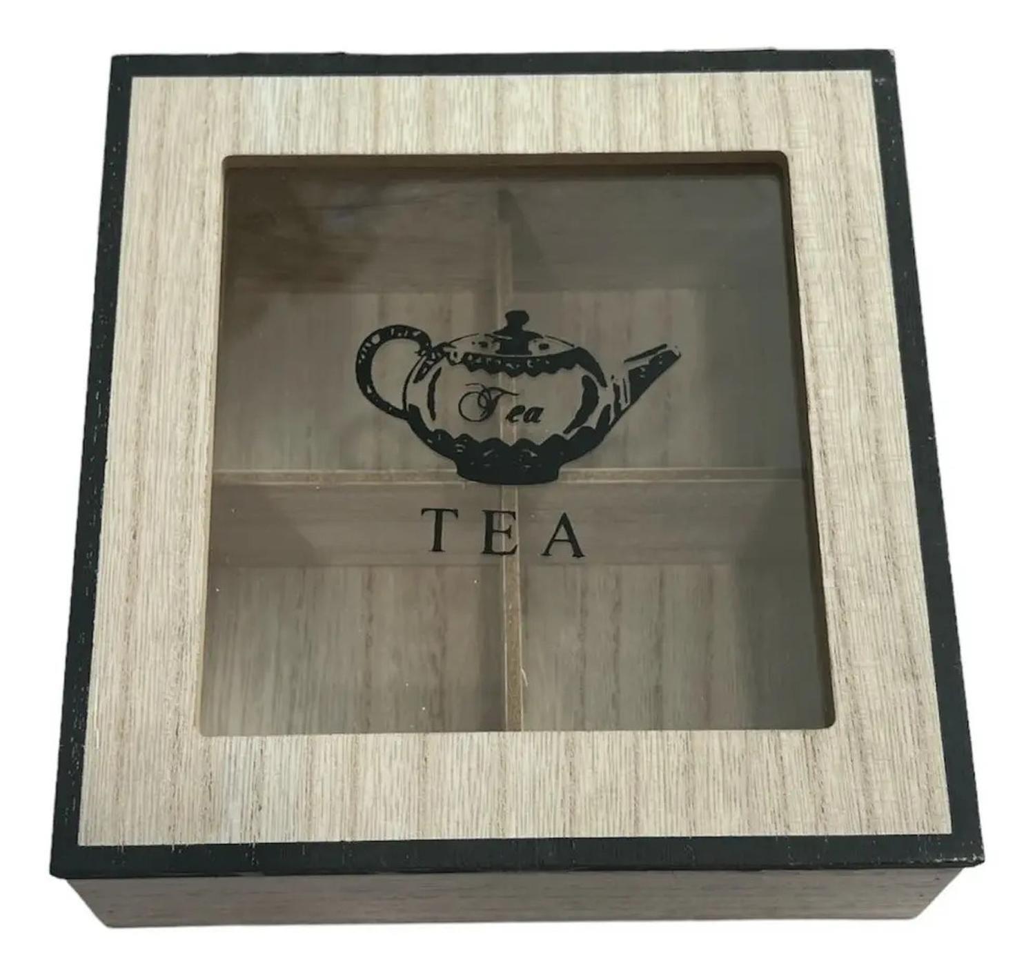 Caja De Té Mediana De Madera 3 Espacios Con Diseños-1
