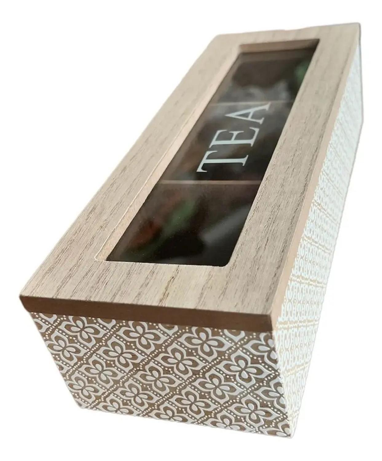 Caja De Té Mediana De Madera 3 Espacios Con Diseños-0