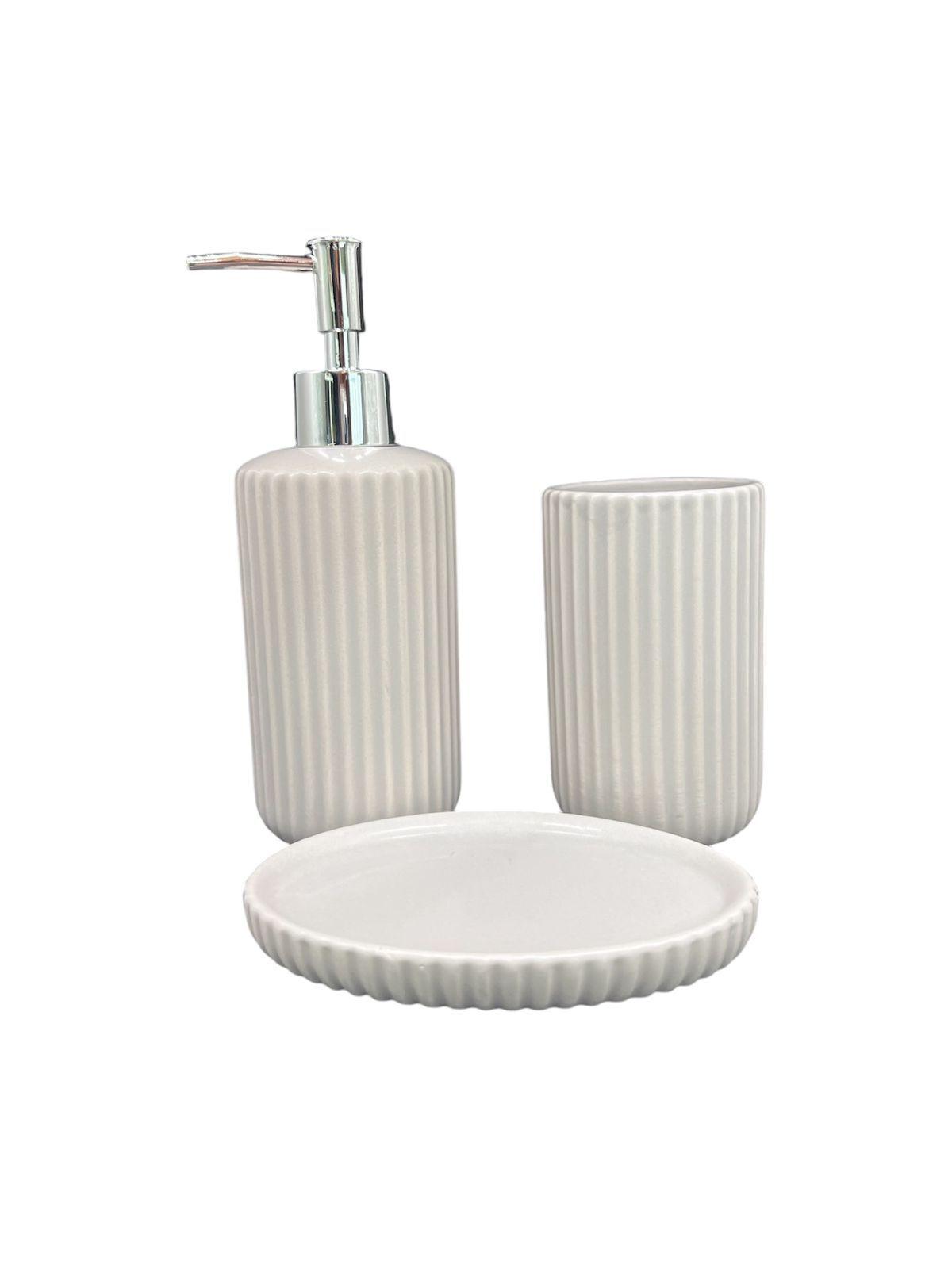 Set De Baño 3 Piezas Ceramica Jabon Dispensador Cepillo G-0