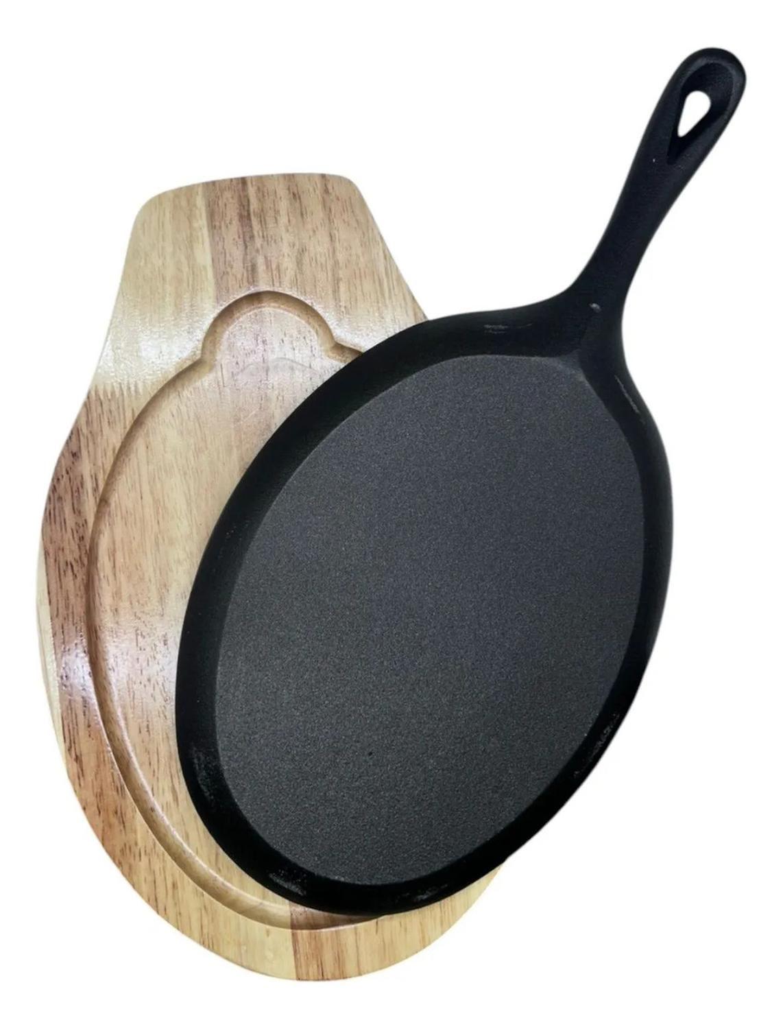 Bandeja Tabla Placa Para Carnes Con Base Bambu Y Asa M4 Negro-0