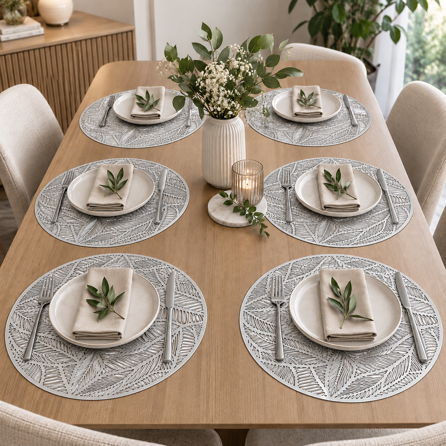 Set 6 Individuales De Mesa Pack 6 Individuales 38cm Hojas-2