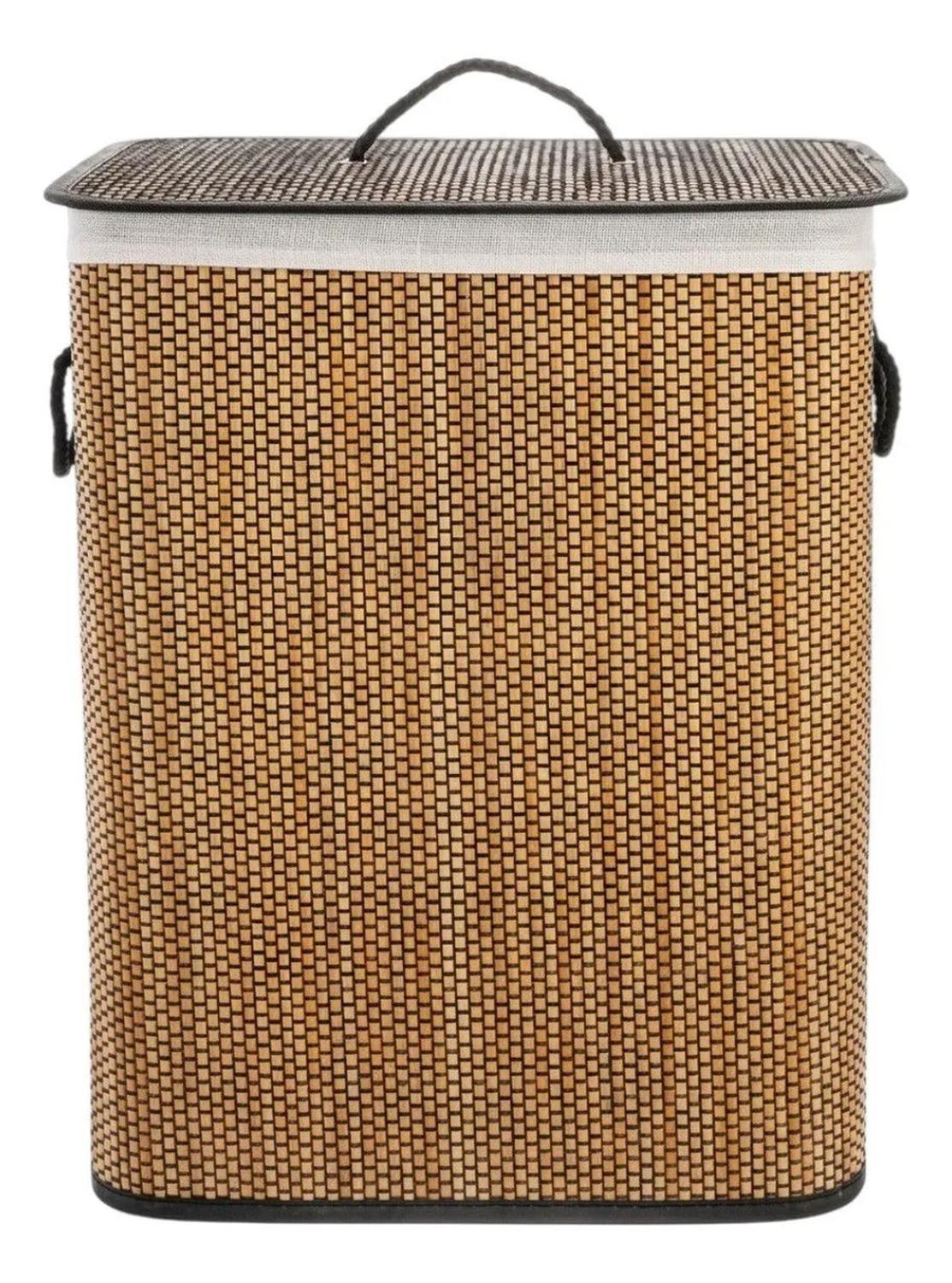 Cesto De Ropa Bambu Con Tapa Material Resistente Rectangular Beige-0