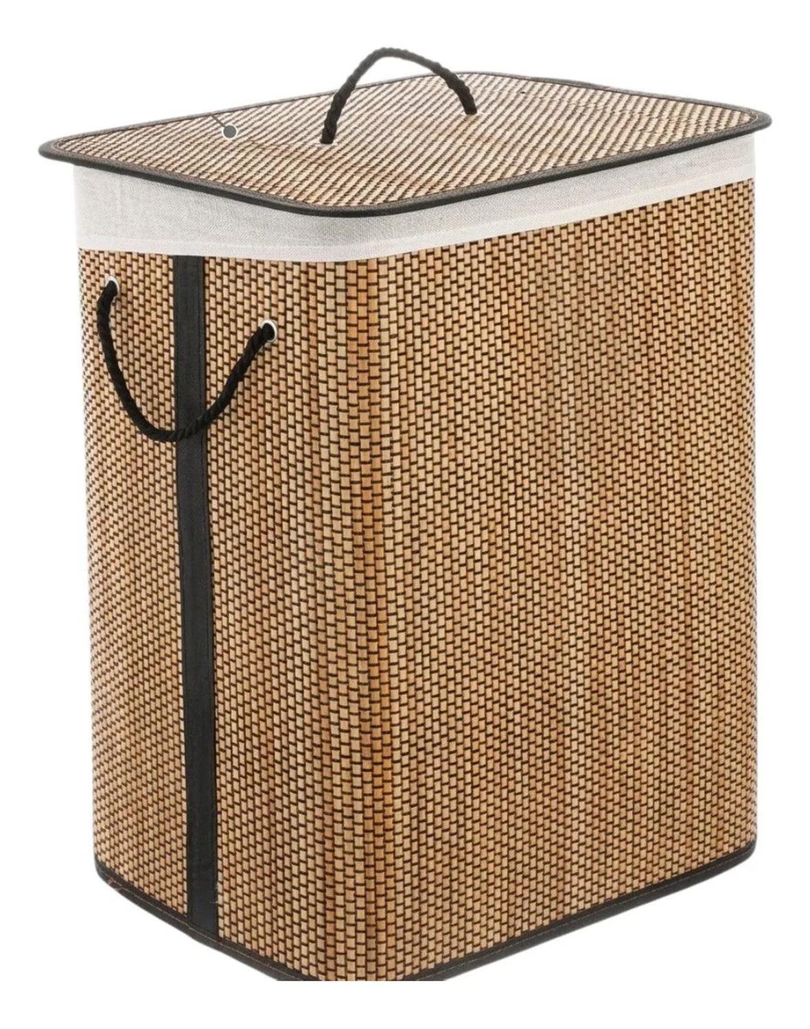 Cesto De Ropa Bambu Con Tapa Material Resistente Rectangular Beige-1