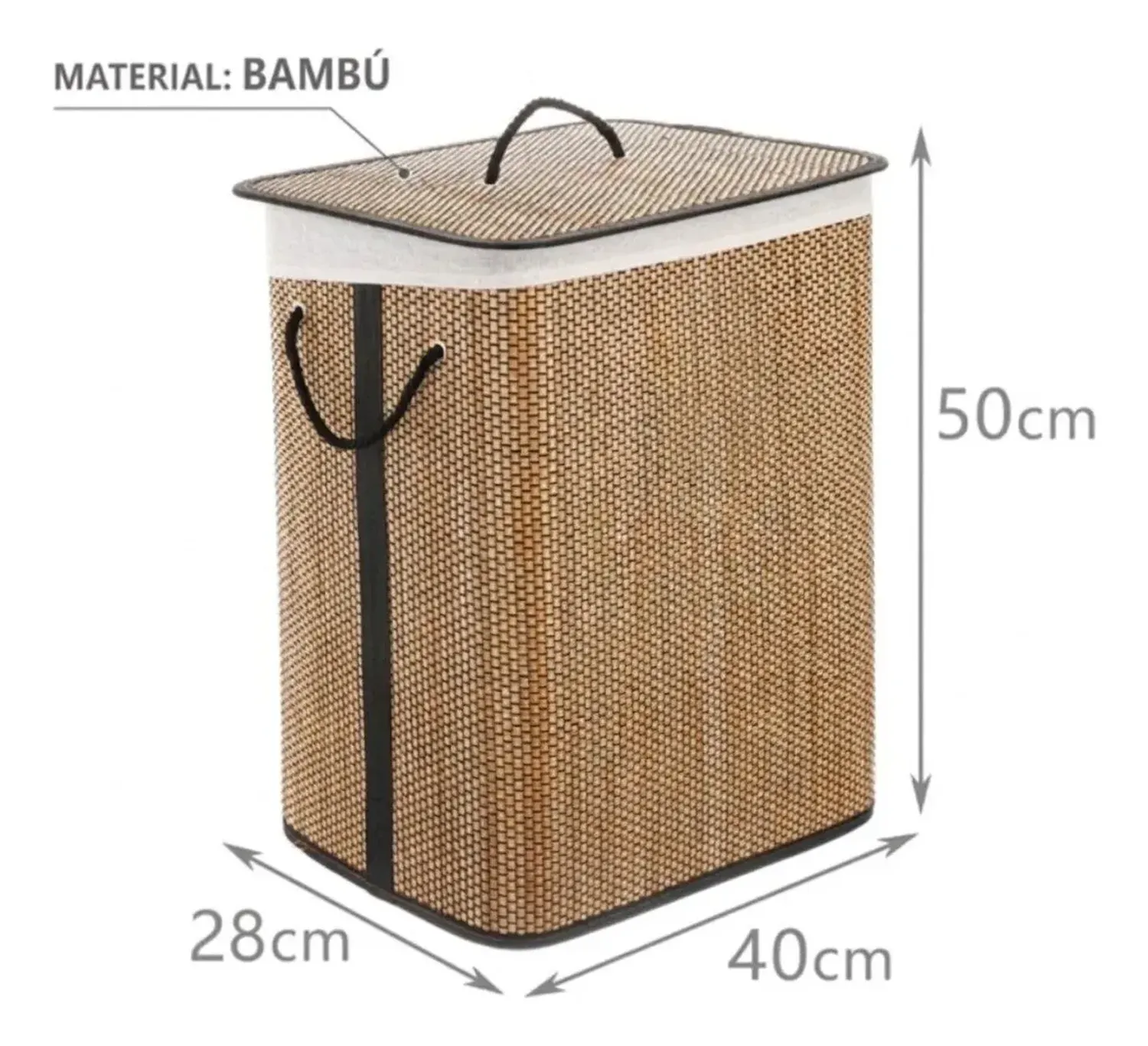 Cesto De Ropa Bambu Con Tapa Material Resistente Rectangular Beige-3