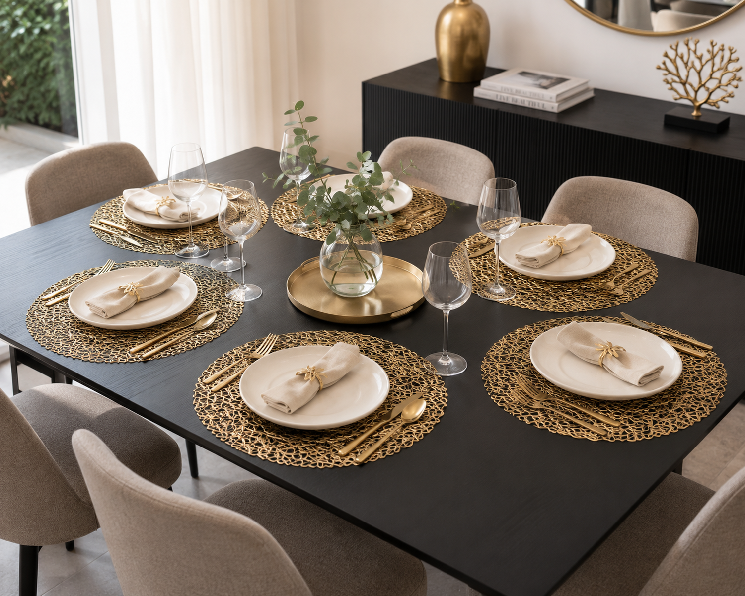 Set 6 Individuales De Mesa Pack 6 Modelo Semilla Dorado-2