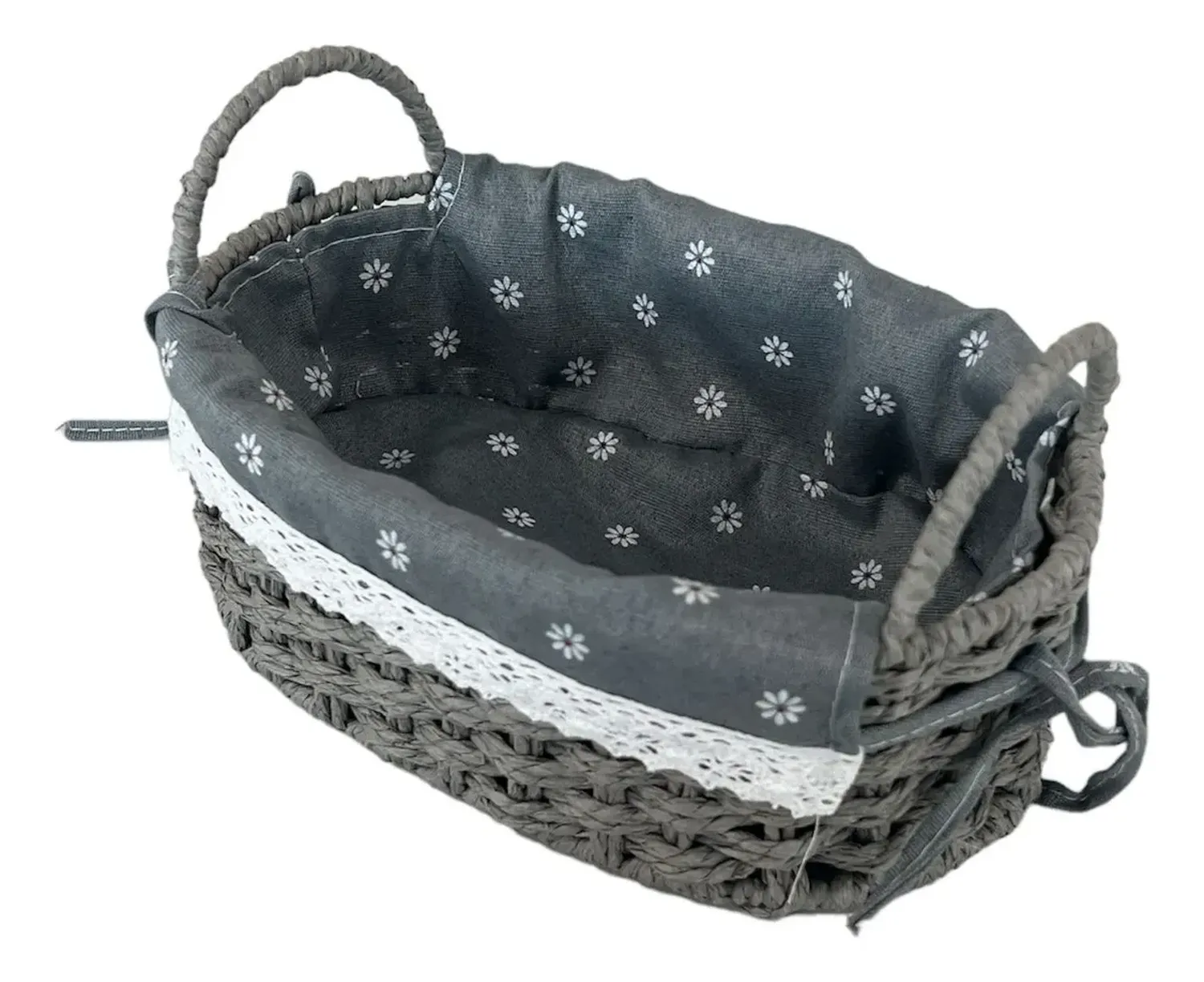 Cesta Panera Tejida Cesta De Pan Ovalada 27x17cm Diseño Flor-0