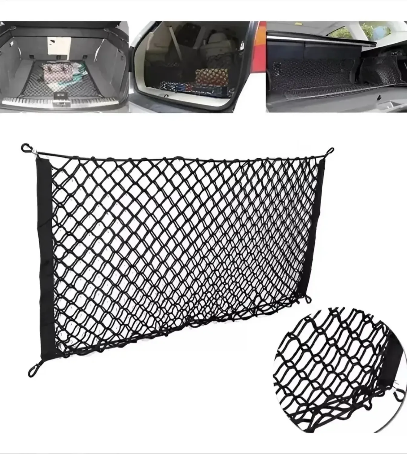 Red Malla Soporte Cajuela Maletero Auto Almacenamiento Lisa Negro-1