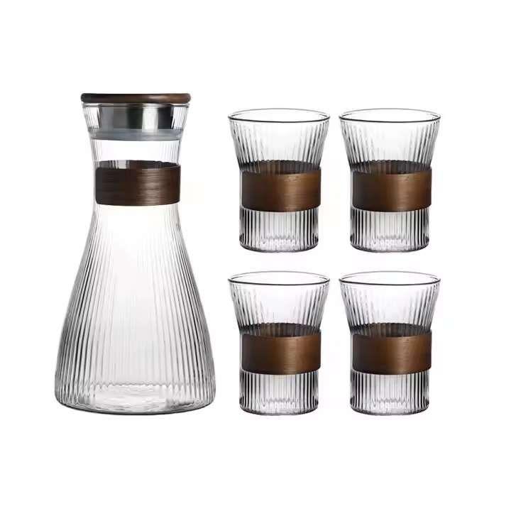 Set De Jarra Y 4 Vasos De Vidrio Elegante Hogar-0