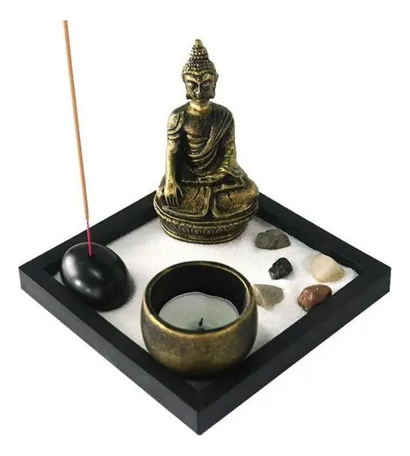 Buda Con Porta Incienso Decorativo Con Porta Vela Dorado X-0