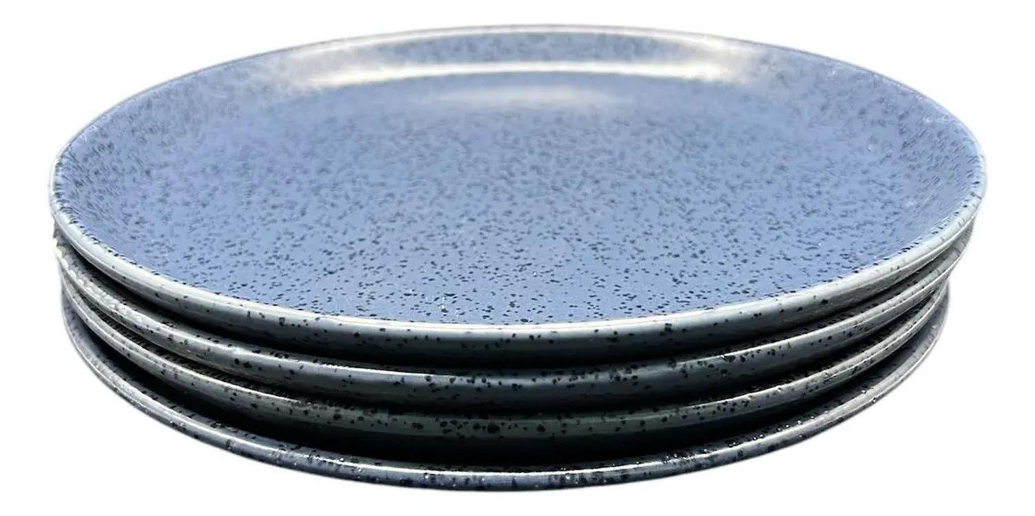 Pack 4 Plato Plano Decorativo Manchas Azul Lisa-2