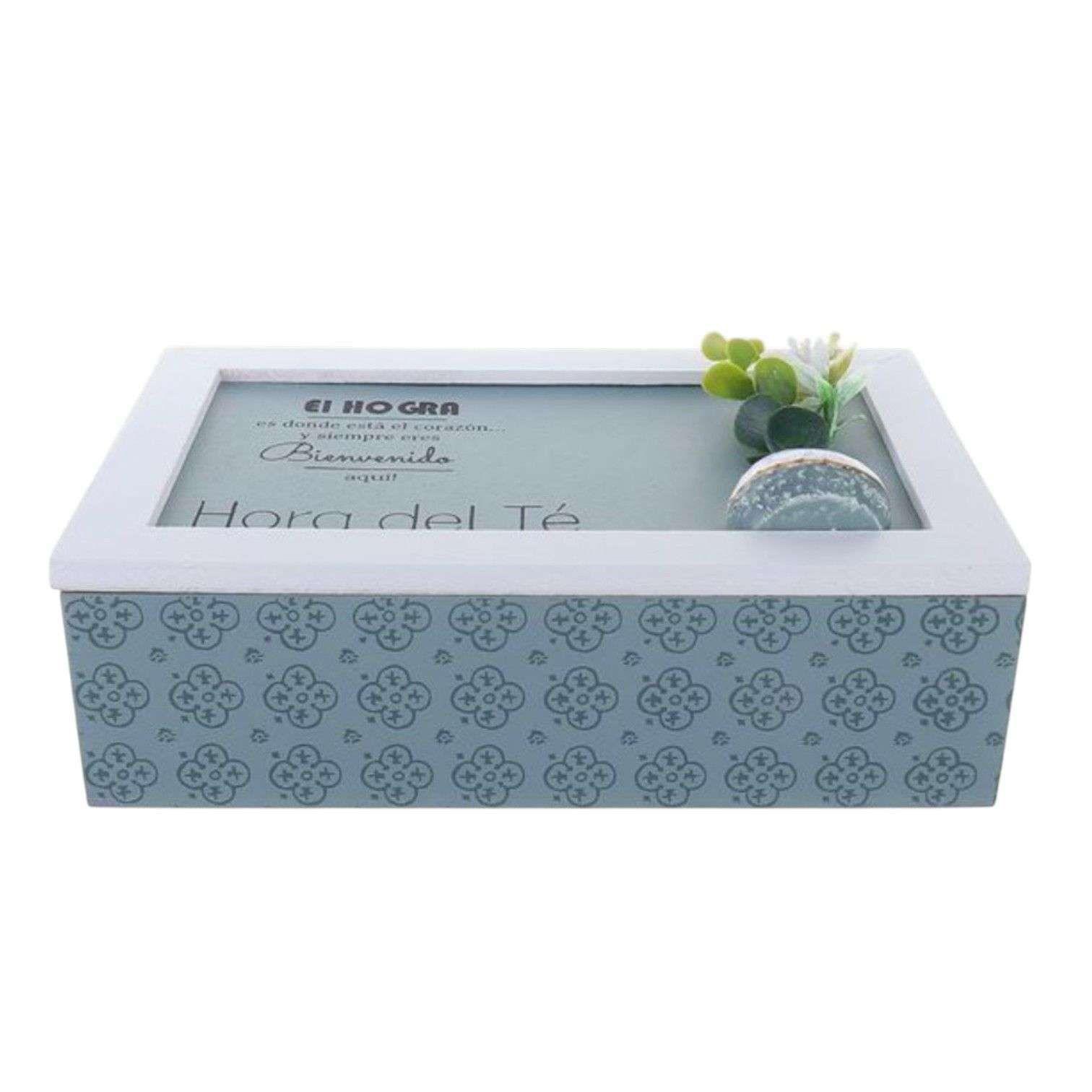 Caja De Té Mediana De Madera 6 Espacios Azul-0